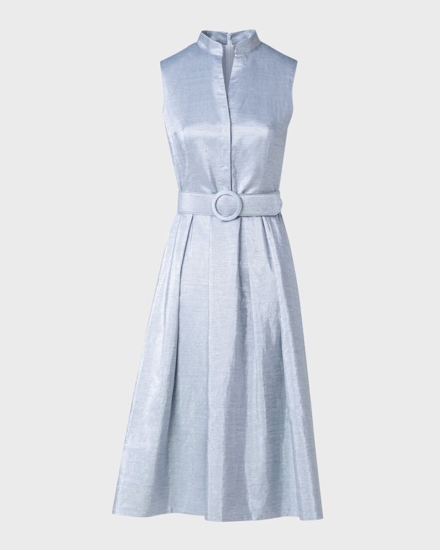 Metallic Cotton Belted Midi Dress